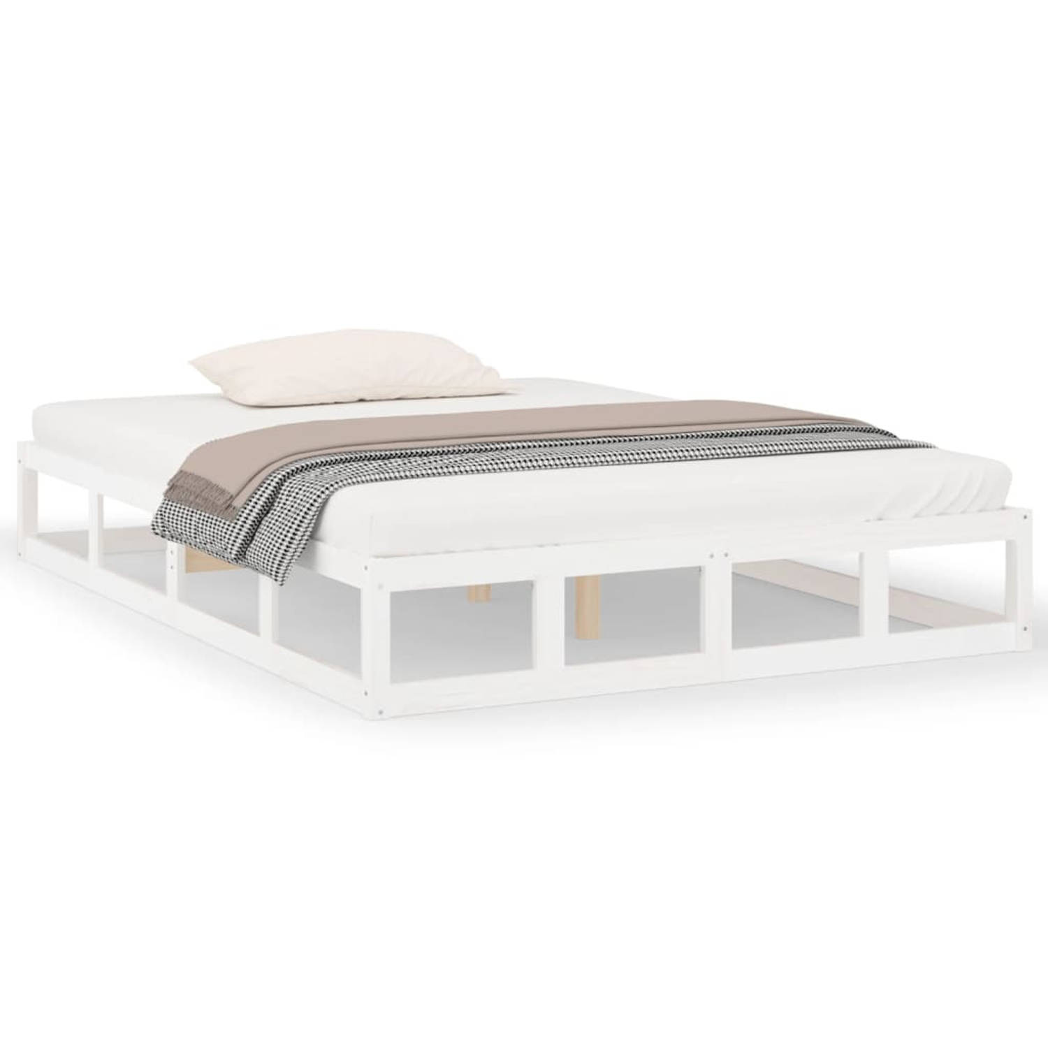 The Living Store Bedframe massief hout wit 140x190 cm - Bedframe - Bedframes - Bed - Bedbodem - Ledikant - Bed Frame - Massief Houten Bedframe - Slaapmeubel - Tweepersoonsbed - Bed