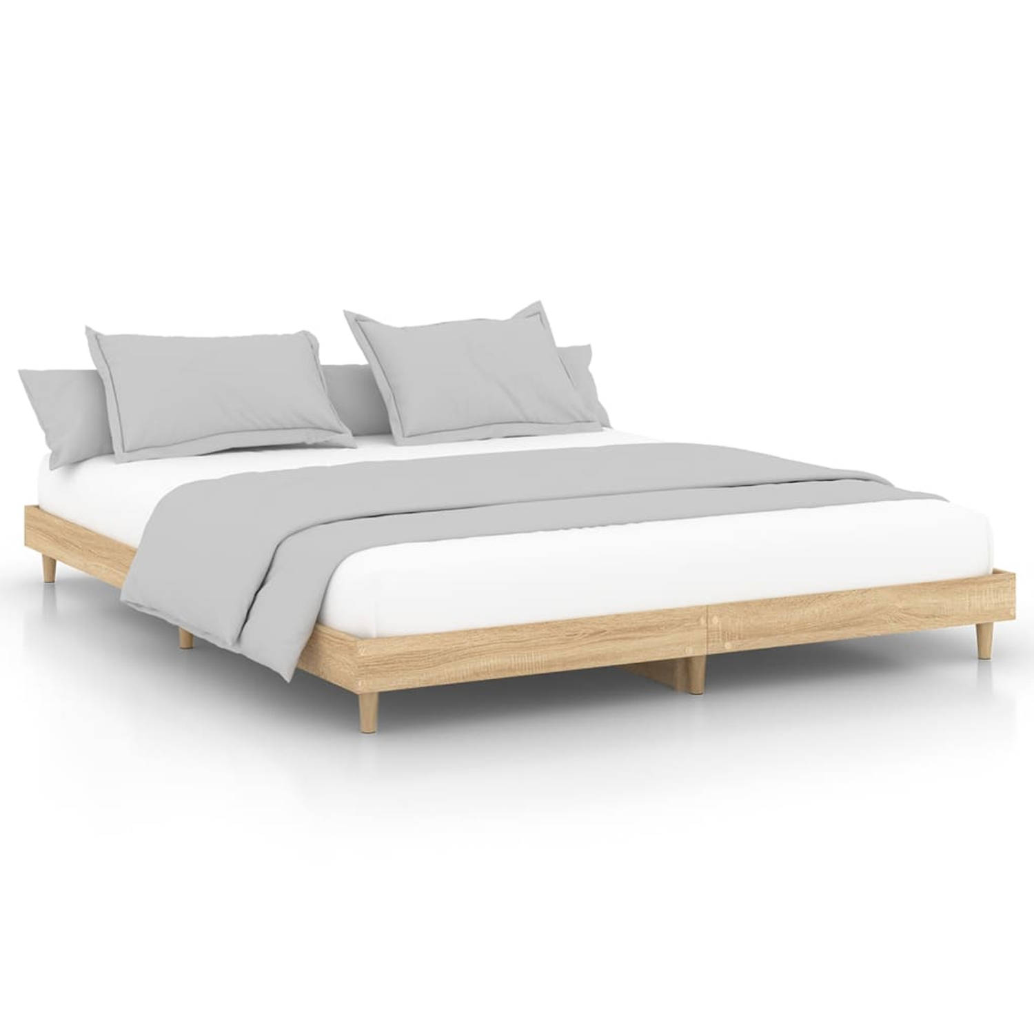 The Living Store Bedframe bewerkt hout sonoma eikenkleurig 120x200 cm - Bed