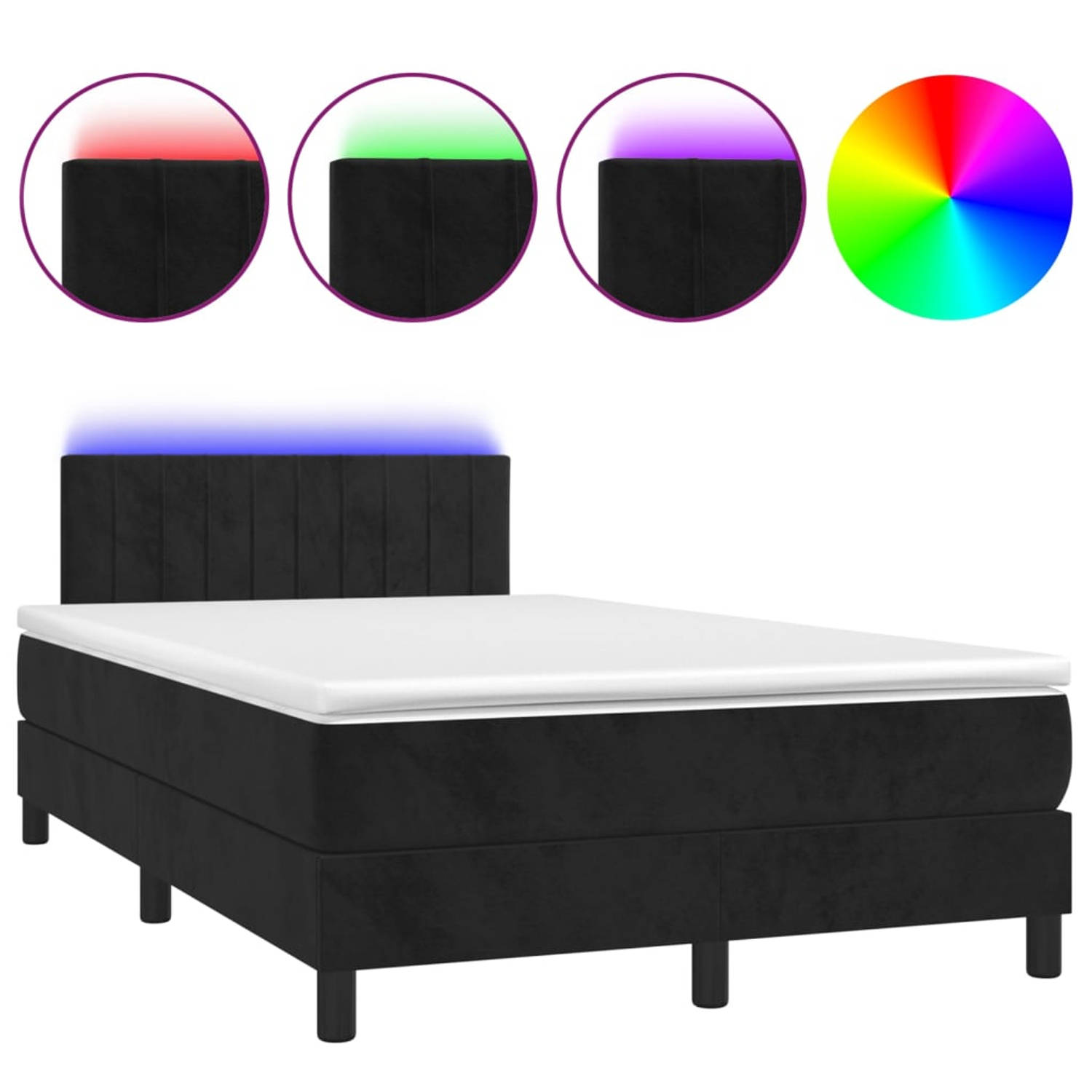 The Living Store Boxspring met matras en LED fluweel zwart 120x200 cm - Bed