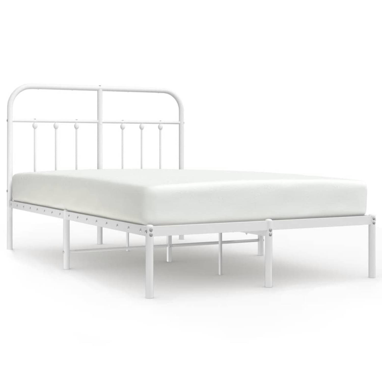 The Living Store Bedframe met hoofdbord metaal wit 120x190 cm - Bed