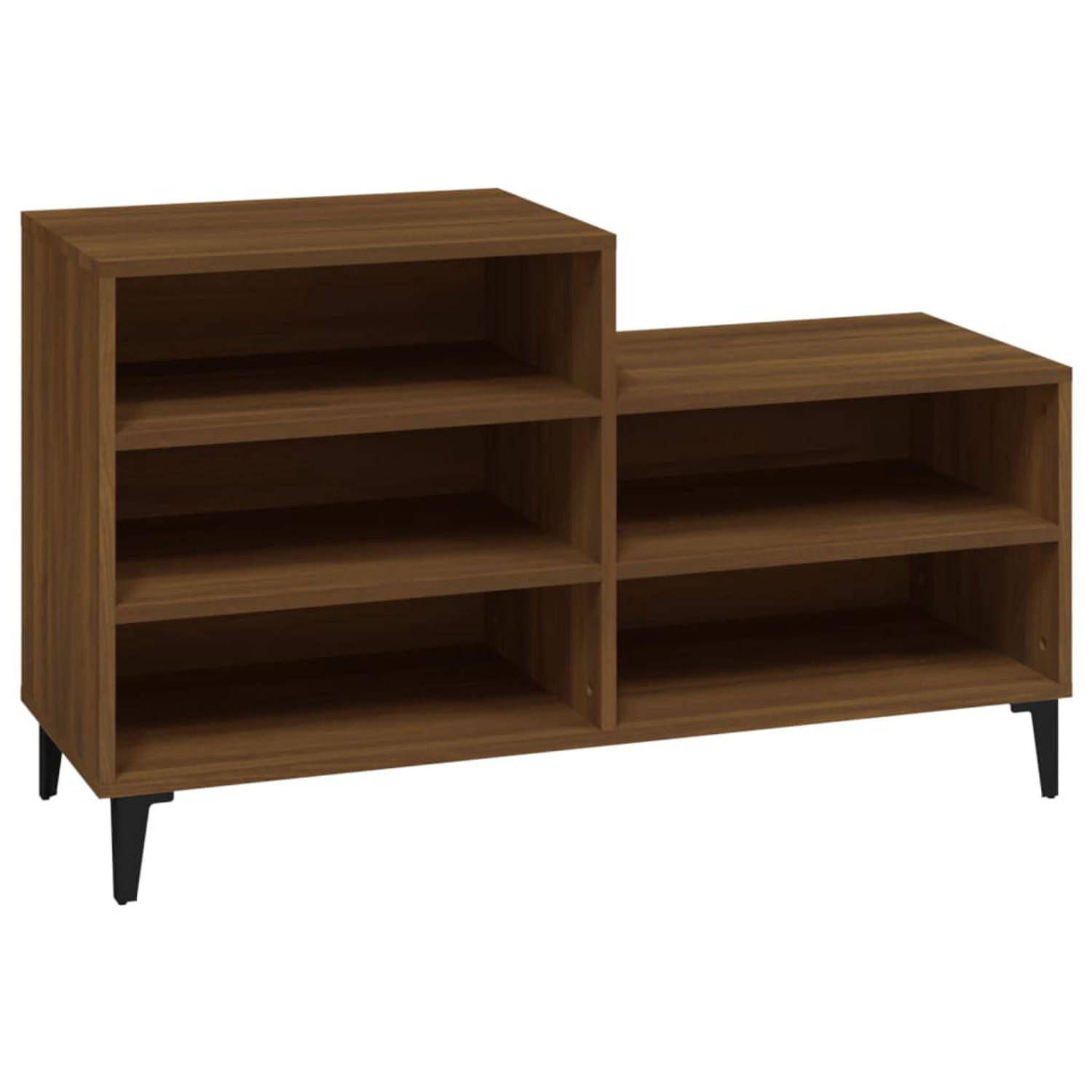 The Living Store Schoenenrek Industriële Stijl - 102x36x60 cm - Bewerkt hout en metaal - Bruineiken - Inclusief montagehandleiding | The Living Store