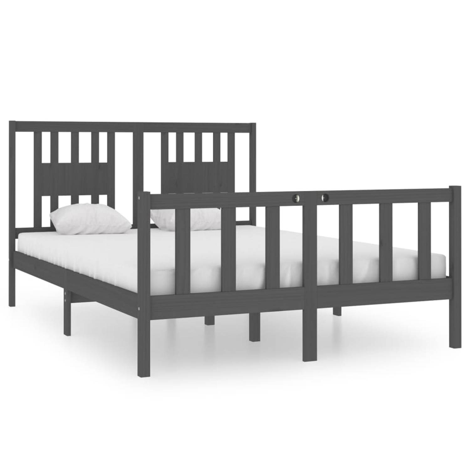 The Living Store Bedframe massief hout grijs 135x190 cm 4FT6 Double - Bedframe - Bedframes - Tweepersoonsbed - Bed - Bedombouw - Dubbel Bed - Frame - Bed Frame - Ledikant - Houten