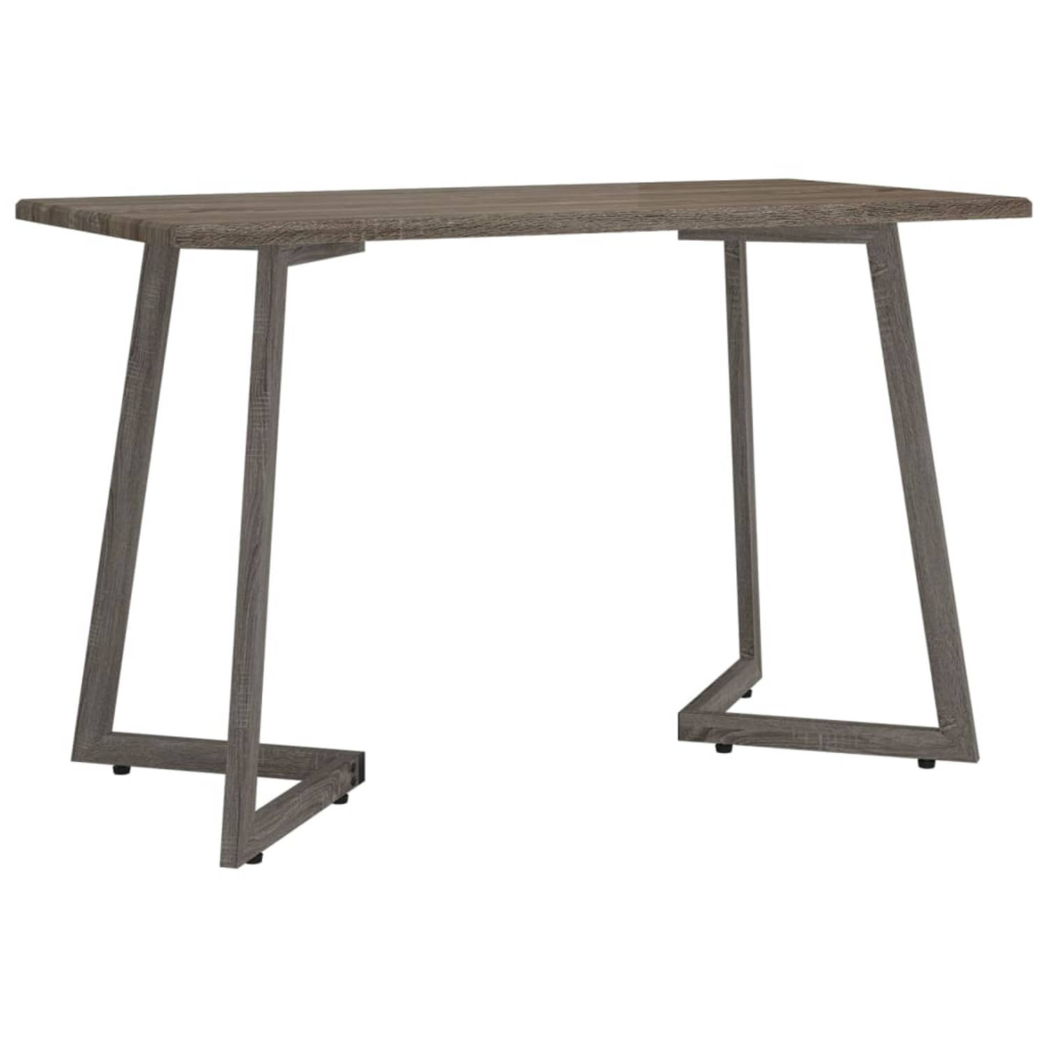 The Living Store Eettafel - Grijs MDF met eikenfineer - 120 x 60 x 74 cm (L x B x H) - Stevig frame en stabiel tafelblad