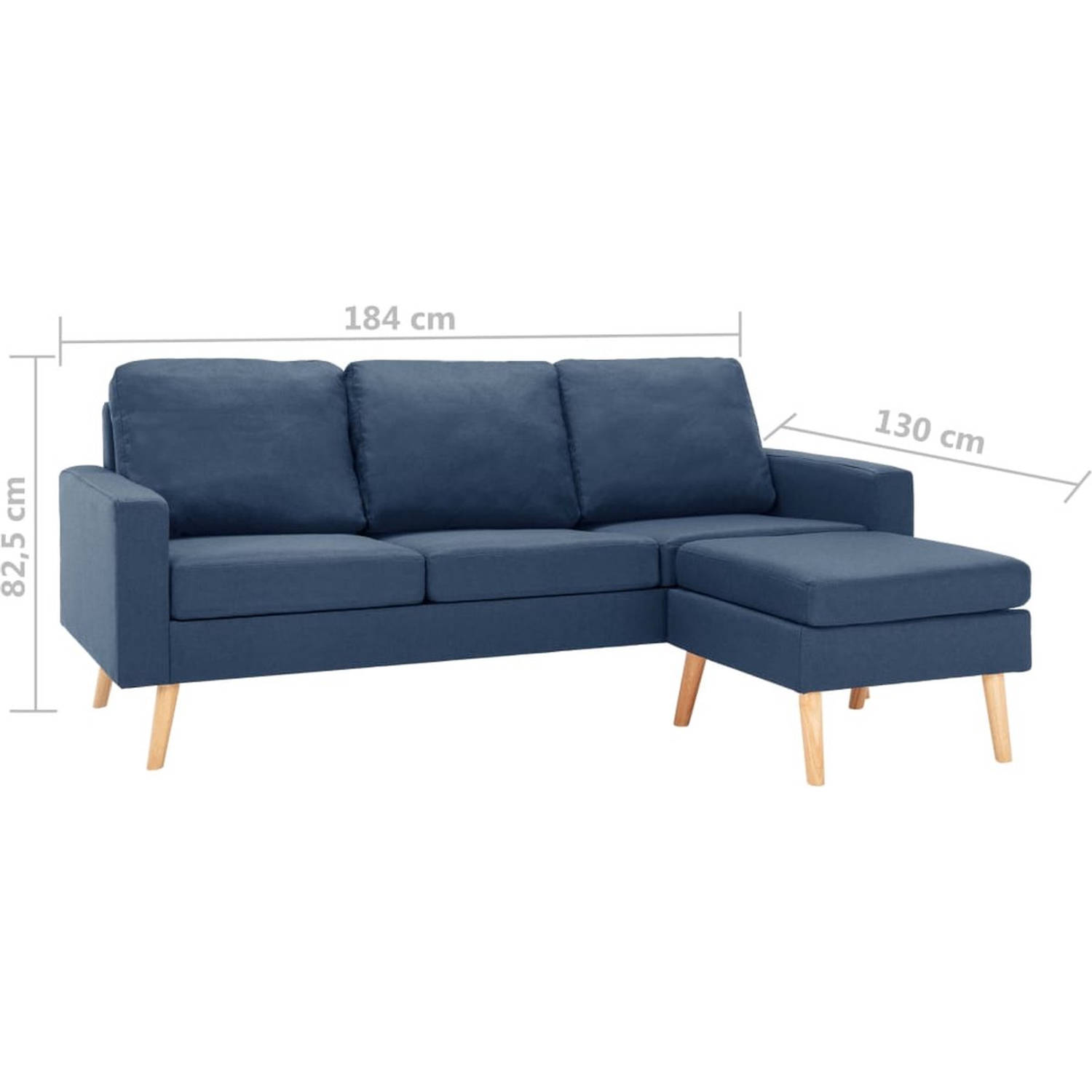 The Living Store Driezitsbank - blauw - stof - 184 x 76 x 82.5 cm - comfortabel