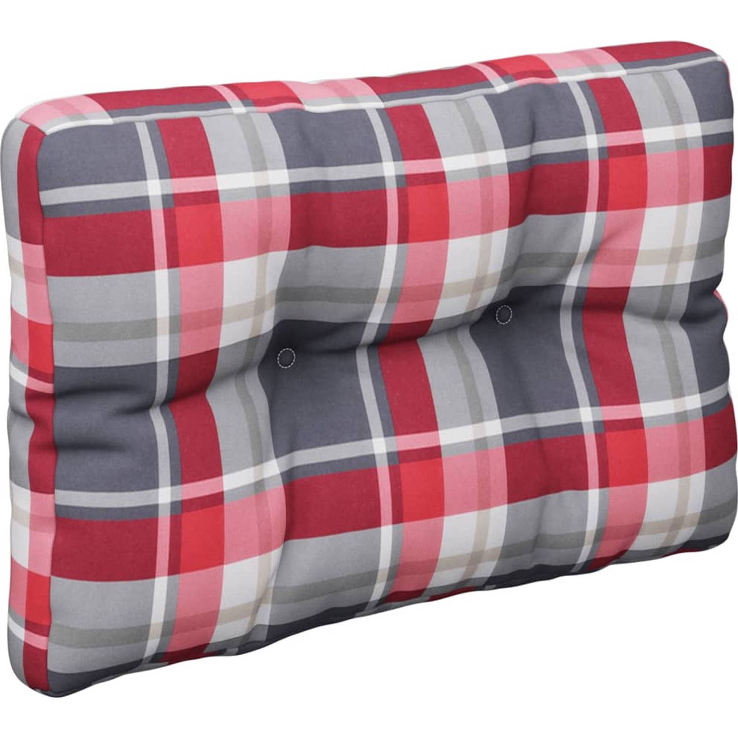 The Living Store Palletkussens - Rood ruitpatroon - 60 x 60 x 10 cm - Polyester - Holle vezel