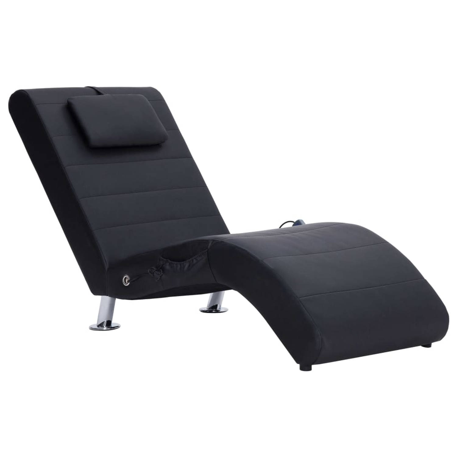 The Living Store Massage chaise longue met kussen kunstleer zwart - Chaise longue
