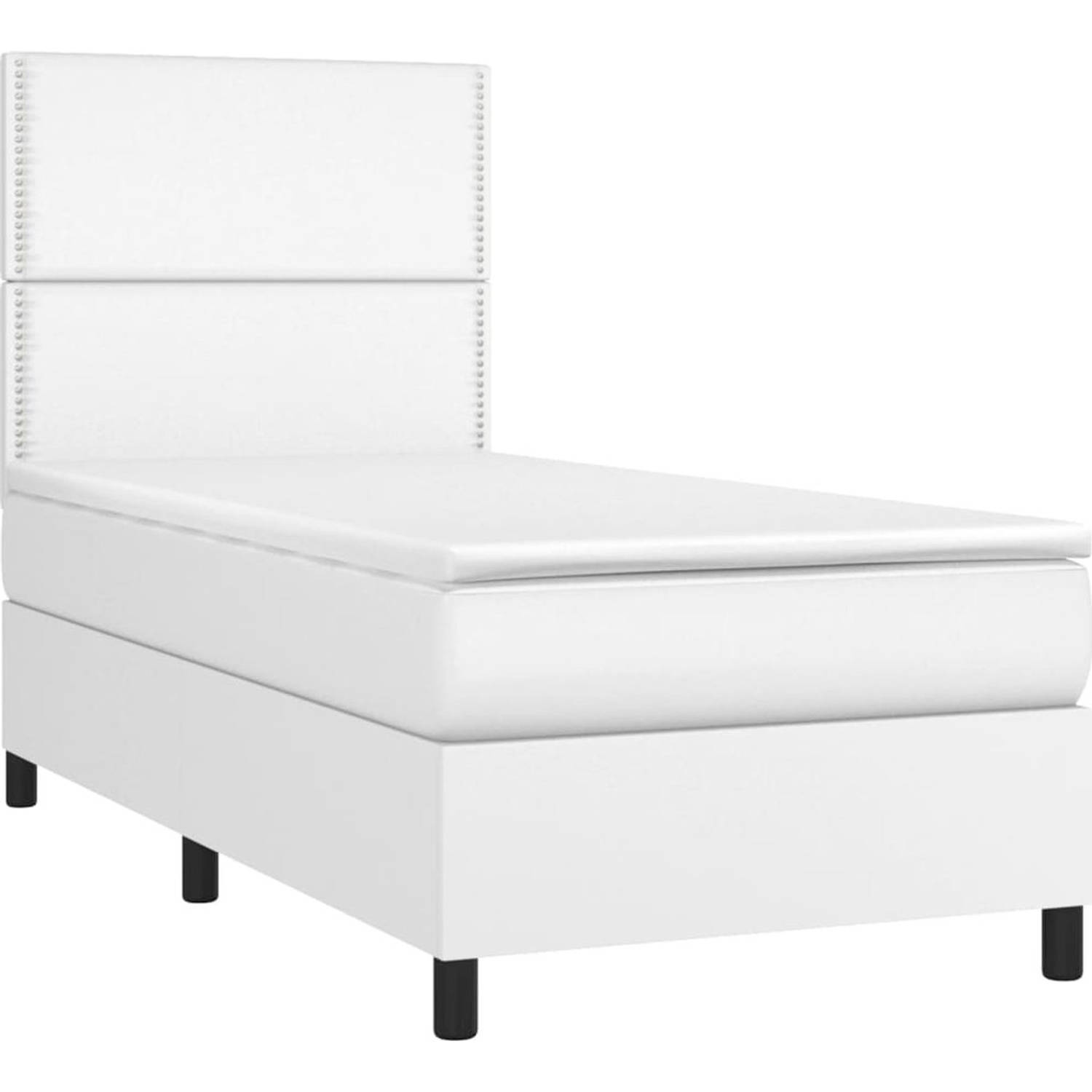The Living Store Boxspring Bed - Wit - Kunstleer - 203x80x118/128 cm - Verstelbaar hoofdbord