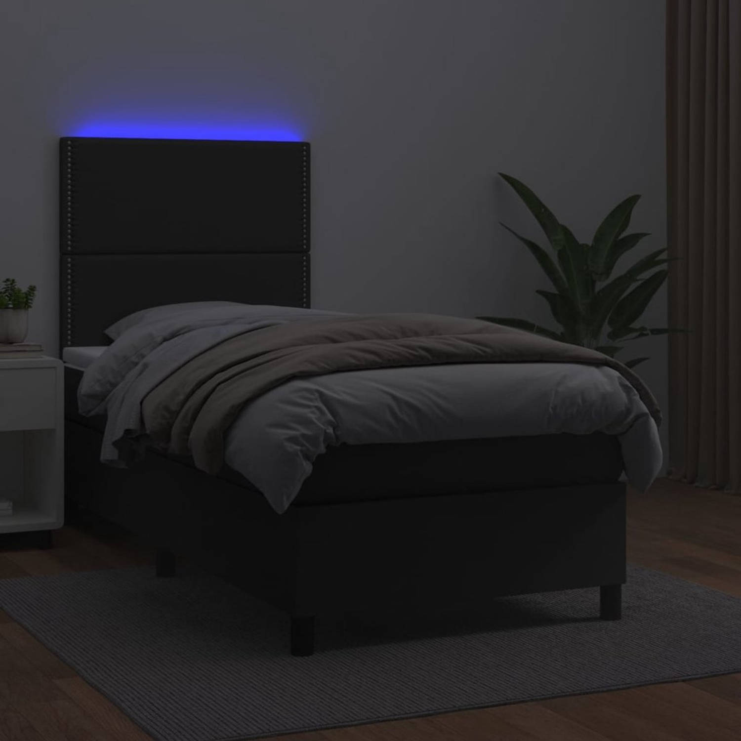 The Living Store Boxspring met matras en LED kunstleer zwart 80x200 cm - Bed