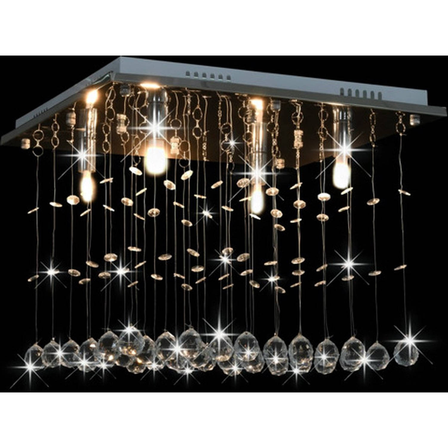 The Living Store Plafondlamp Kristallen Glinsterende Kralen - 40 x 40 x 30 cm - Zilver en Transparant - G9 Fitting