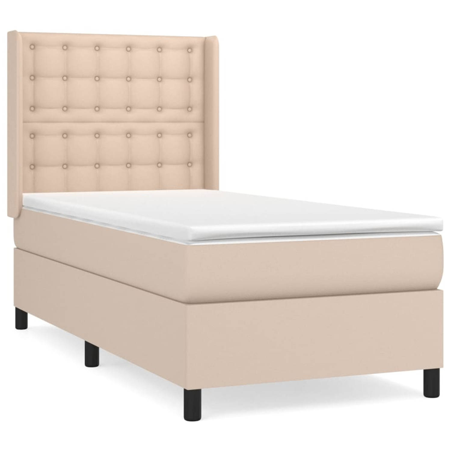 The Living Store Boxspringbed - Cappuccino - Kunstleer - 203 x 83 x 118/128 cm - Pocketvering matras