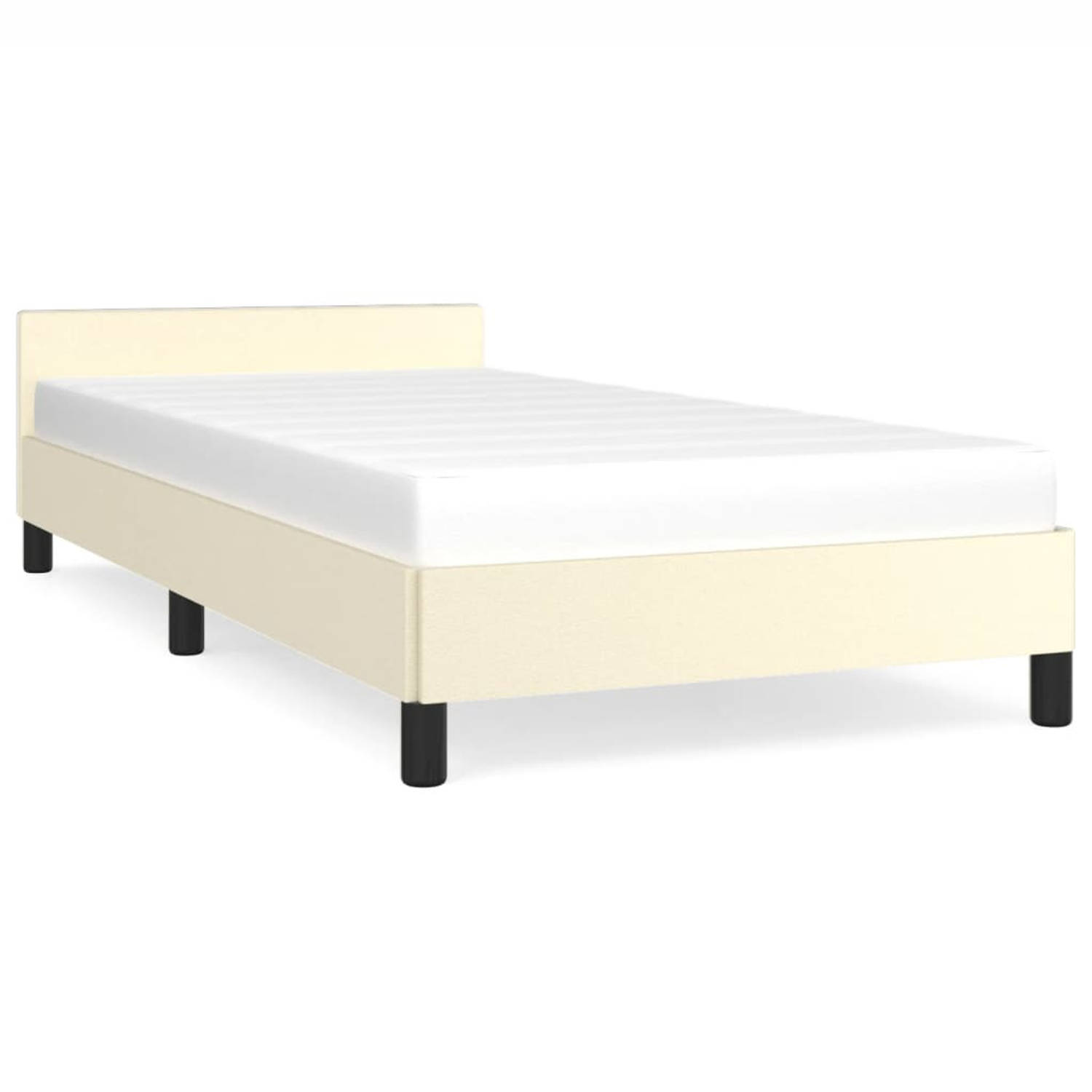 The Living Store Bedframe met hoofdbord kunstleer crèmekleurig 80x200 cm - Bedframe - Bedframes - Bed - Slaapmeubel - Bedbodem - Ledikant - Eenpersoonsbed - Slaapbed - Bedden - Sla