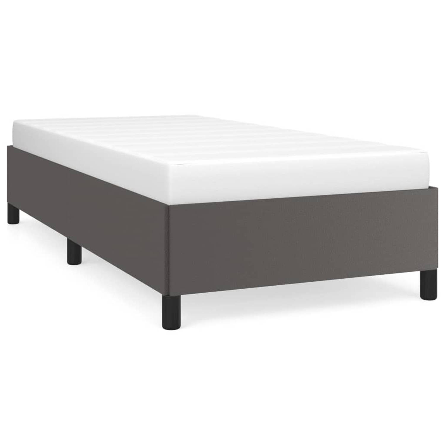 The Living Store Bedframe kunstleer grijs 90x190 cm - Bedframe - Bedframes - Bed - Slaapmeubel - Bedbodem - Ledikant - Eenpersoonsbed - Slaapbed - Bedden - Slaapmeubels - Slaapmeub