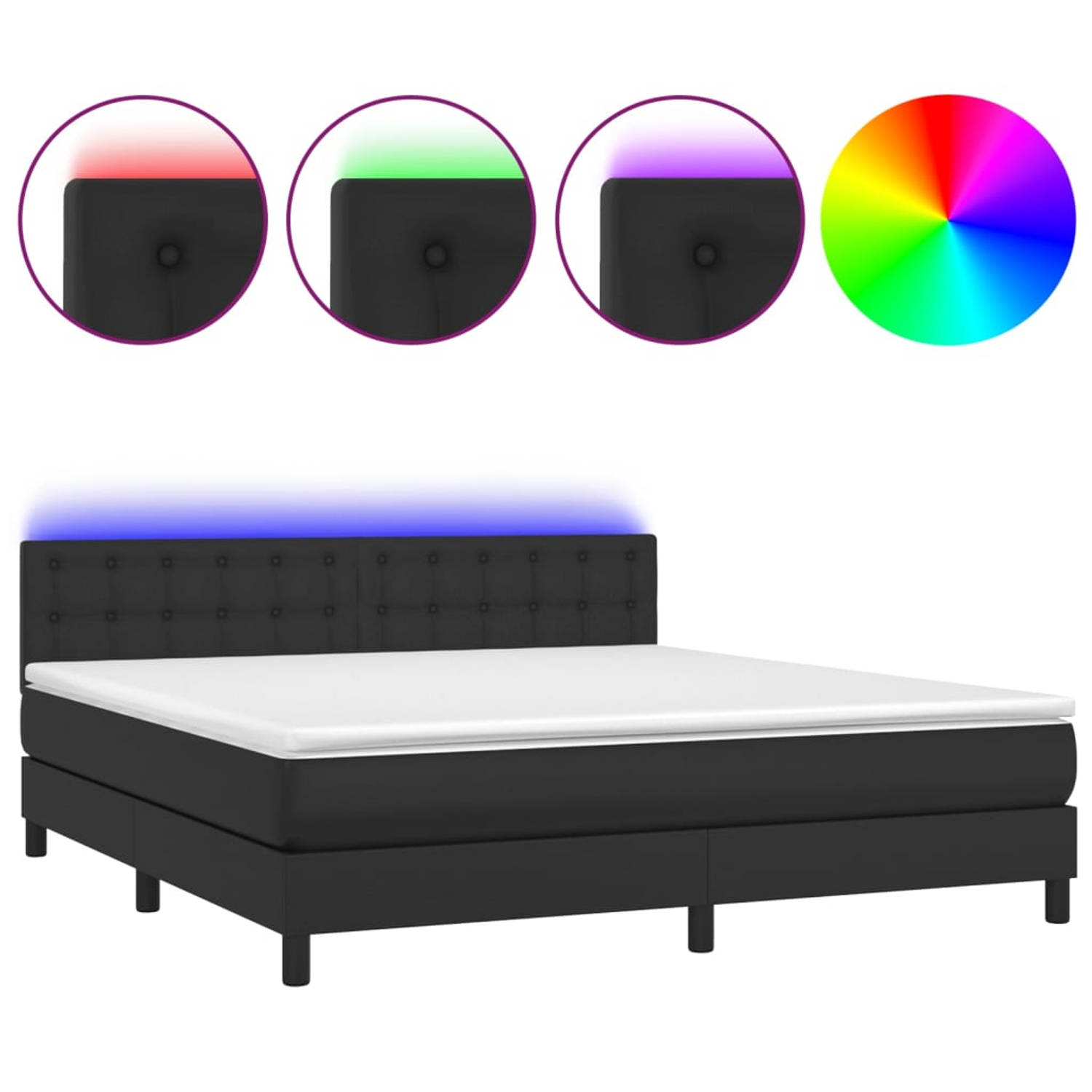 The Living Store Boxspring Bed - 160 x 200 cm - Kunstleer - Verstelbaar hoofdbord - LED-verlichting - Pocketvering matras - Huidvriendelijk topmatras