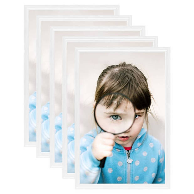 The Living Store Fotolijstjes - Set van 5 witte fotolijstjes - 21 x 29.7 cm - MDF en PS (polyestyreen) - Eenvoudig te