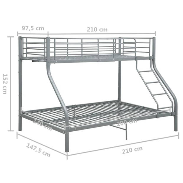 vidaXL Stapelbedframe metaal grijs 140x200 cm/90x200 cm