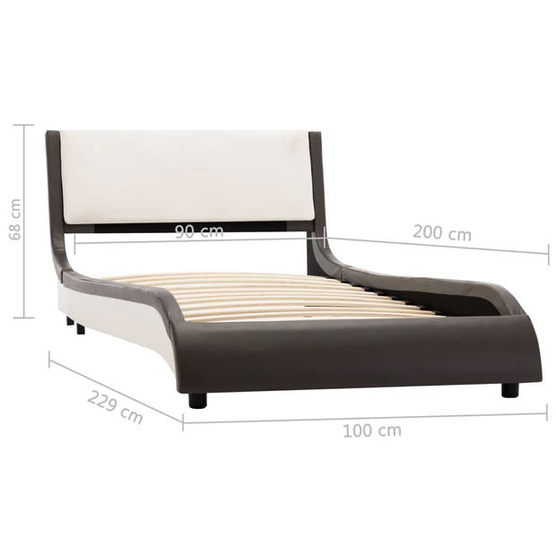 vidaXL Bedframe met LED kunstleer grijs en wit 90x200 cm