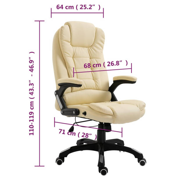 The Living Store bureaustoel Ergonomisch - Crème - 68 x 71 x (110-119) cm - Hoge rugleuning - In hoogte verstelbaar -