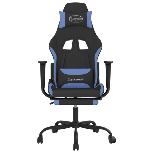 vidaXL Massage gamestoel met voetensteun stof zwart en blauw