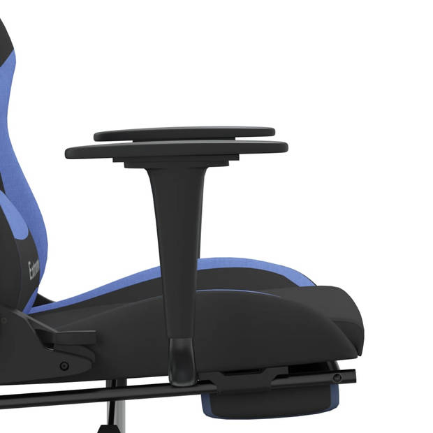 vidaXL Massage gamestoel met voetensteun stof zwart en blauw