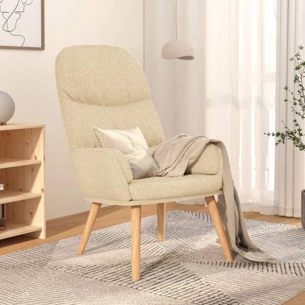 The Living Store Fauteuil - Dik gevoerd - Zacht aanvoelende stof - Metalen frame - Rubberwood poten - Kleur- crème -