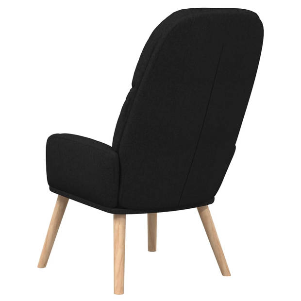 The Living Store Fauteuil - Relaxstoel - Zwart - 70x77x98 cm - Dik gevoerd - Zacht stof - Metalen frame - Rubberwood