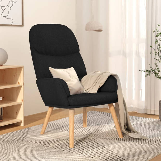 The Living Store Fauteuil - Relaxstoel - Zwart - 70x77x98 cm - Dik gevoerd - Zacht stof - Metalen frame - Rubberwood