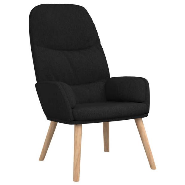 The Living Store Fauteuil - Relaxstoel - Zwart - 70x77x98 cm - Dik gevoerd - Zacht stof - Metalen frame - Rubberwood