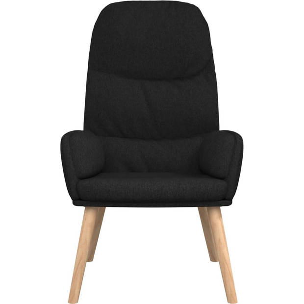 The Living Store Fauteuil - Relaxstoel - Zwart - 70x77x98 cm - Dik gevoerd - Zacht stof - Metalen frame - Rubberwood