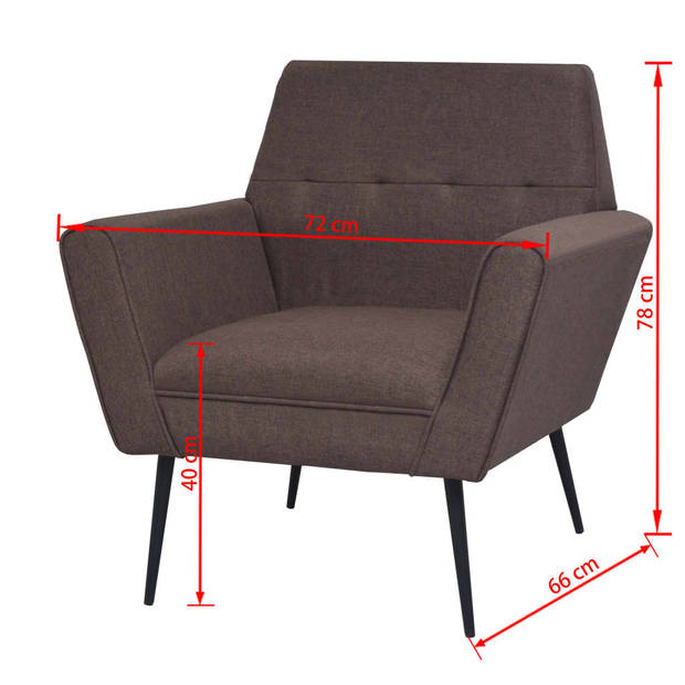 The Living Store Fauteuil - Bruin - 72 x 66 x 78 cm - Massief houten frame - Slijtvaste stoffen bekleding -