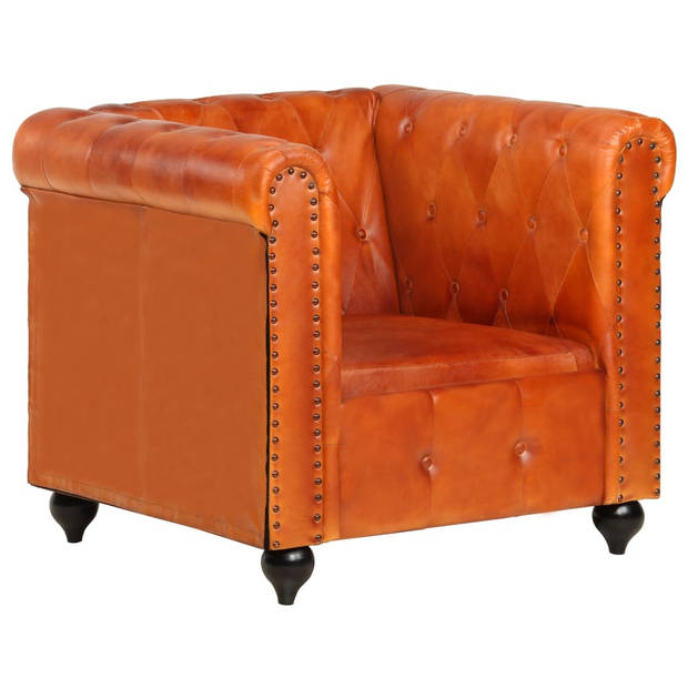 The Living Store Chesterfield fauteuil - Moderne fauteuil in Chesterfield-stijl - Echt leer en massief mangohout - 89 x