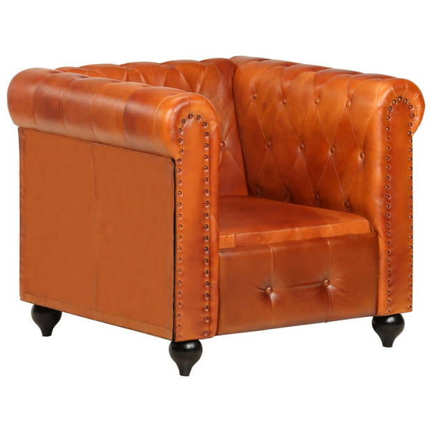 The Living Store Chesterfield fauteuil - Moderne fauteuil in Chesterfield-stijl - Echt leer en massief mangohout - 89 x