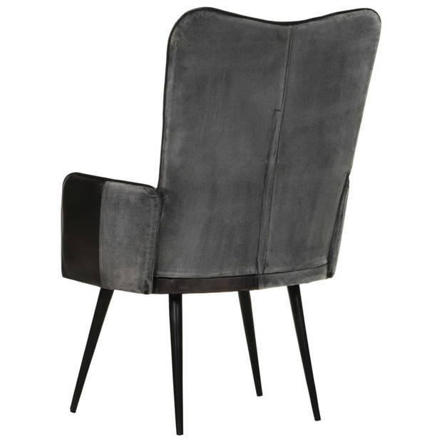 The Living Store Armstoel - Hoogwaardig - Fauteuil - Afmeting- 55 x 41 x 97 - Kleur- Zwart en grijs - Materiaal- Echt