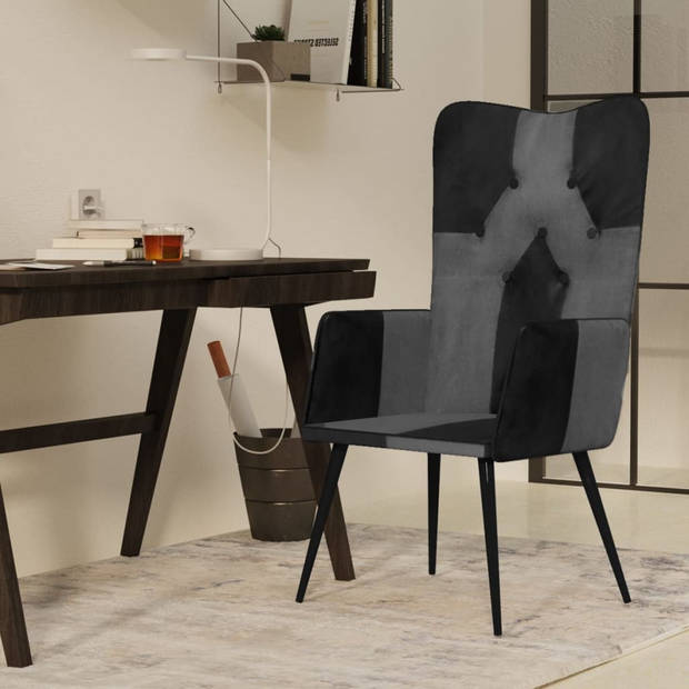 The Living Store Armstoel - Hoogwaardig - Fauteuil - Afmeting- 55 x 41 x 97 - Kleur- Zwart en grijs - Materiaal- Echt