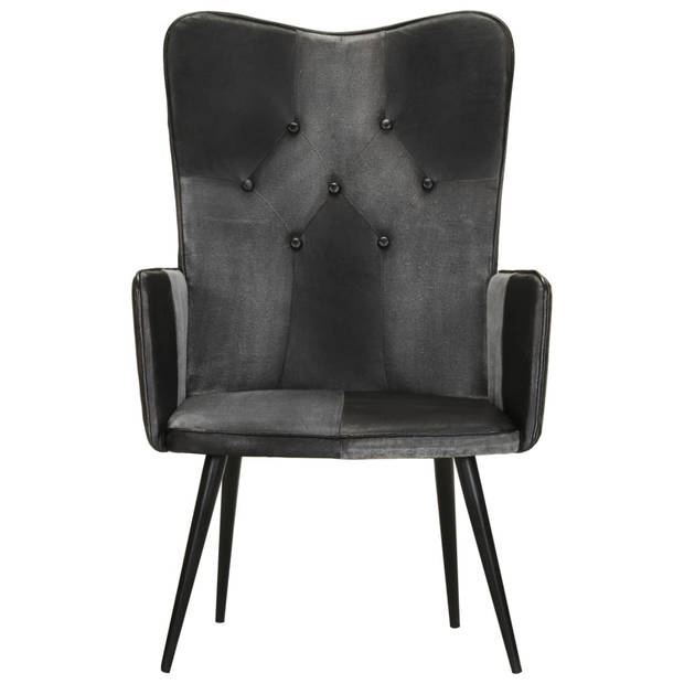 The Living Store Armstoel - Hoogwaardig - Fauteuil - Afmeting- 55 x 41 x 97 - Kleur- Zwart en grijs - Materiaal- Echt