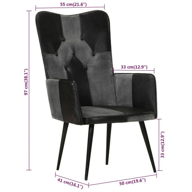 The Living Store Armstoel - Hoogwaardig - Fauteuil - Afmeting- 55 x 41 x 97 - Kleur- Zwart en grijs - Materiaal- Echt