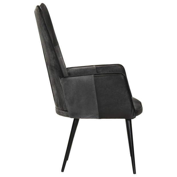 The Living Store Armstoel - Hoogwaardig - Fauteuil - Afmeting- 55 x 41 x 97 - Kleur- Zwart en grijs - Materiaal- Echt