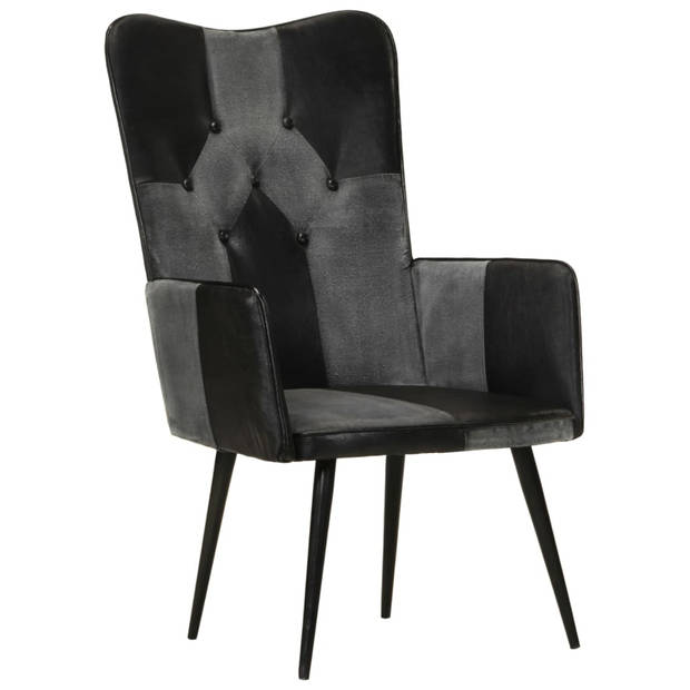 The Living Store Armstoel - Hoogwaardig - Fauteuil - Afmeting- 55 x 41 x 97 - Kleur- Zwart en grijs - Materiaal- Echt