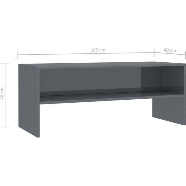 The Living Store TV-meubel Vintage - TV meubel hoogglans grijs - 100x40x40 cm - Bewerkt hout - Open vak - Inclusief