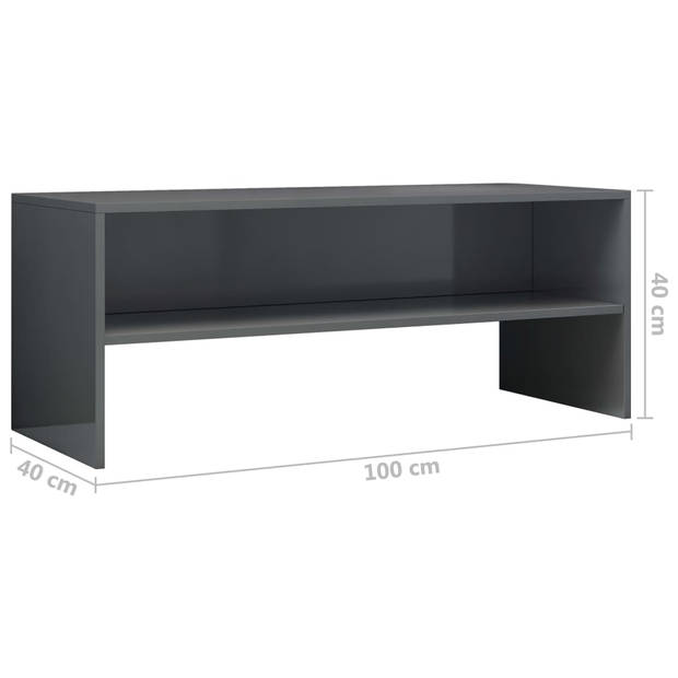 The Living Store TV-meubel Vintage - TV meubel hoogglans grijs - 100x40x40 cm - Bewerkt hout - Open vak - Inclusief