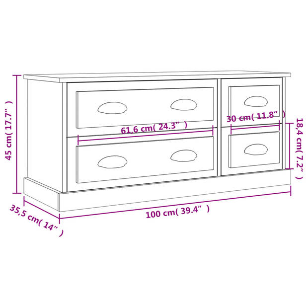 The Living Store TV-meubel - Sonoma Eiken - 100 x 35.5 x 45 cm - Met 4 lades