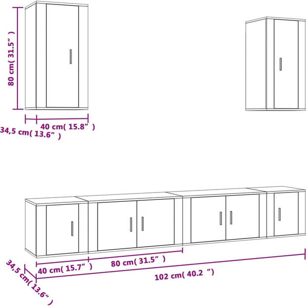 The Living Store TV-meubelset - Classic Betongrijs - 80x34.5x40cm - 40x34.5x40cm - 40x34.5x80cm