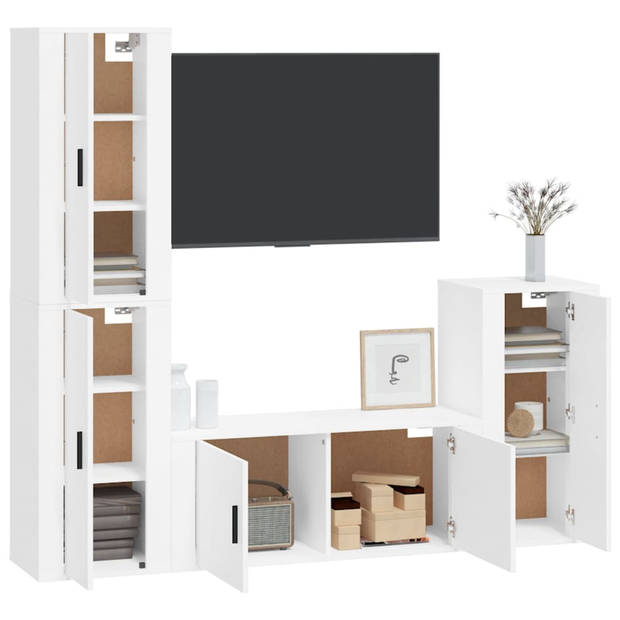 The Living Store TV-meubel - klassiek design - bewerkt hout - wandgemonteerd - wit - 100 x 34.5 x 40 cm - 3 x 40