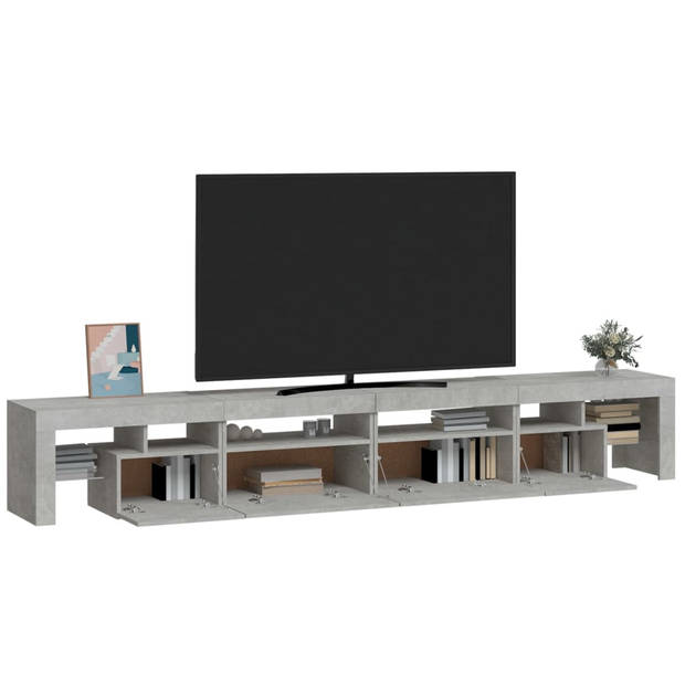 The Living Store TV-meubel - LED-verlichting - Kleur- betongrijs - Materiaal- bewerkt hout - Afmetingen- 260 x 36.5 x