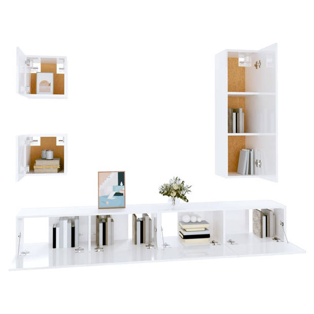 The Living Store Televisiemeubelset - Klassiek Design - Wit - 30.5 x 30 x 30 cm / 30.5 x 30 x 110 cm / 100 x 30 x 30 cm