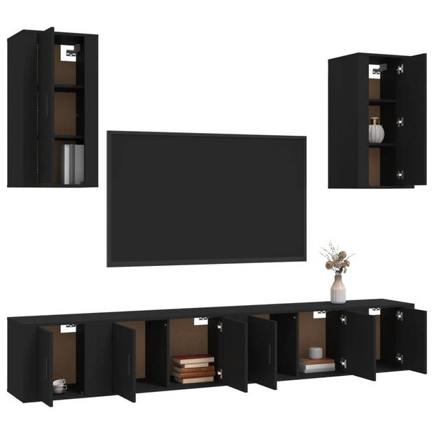 The Living Store Tv-meubelset - klassiek - hout - zwart - 80x34.5x40 cm en 40x34.5x40 cm en 40x34.5x80 cm -