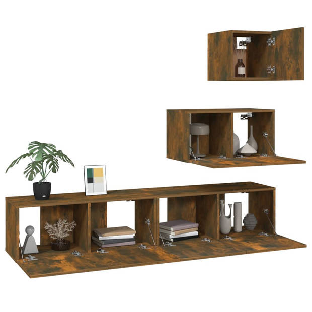 The Living Store Tv-meubelset - Gerookt eiken - Boven- 30.5 x 30 x 30 cm - Midden- 60 x 30 x 30 cm - Onder- 80 x 30 x