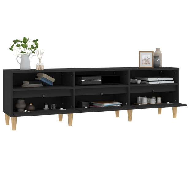 The Living Store TV-kast Classic - 150x30x44.5 cm - zwart hout - Veel opbergruimte - duurzaam materiaal -