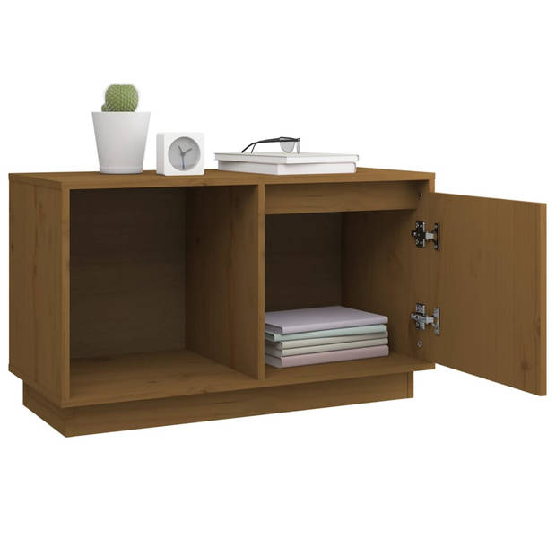 The Living Store TV-meubel Massief Grenenhout - Honingbruin 74x35x44cm - Opbergruimte - Weergavefunctie - Flexibele