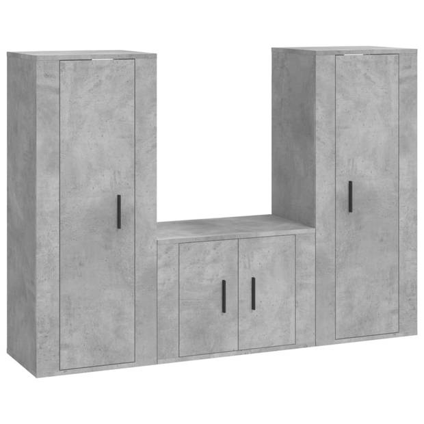 The Living Store Televisiekastenset - Betongrijs - 3-delige set - Bewerkt hout - 40 x 34.5 x 100 cm - Wandgemonteerd -