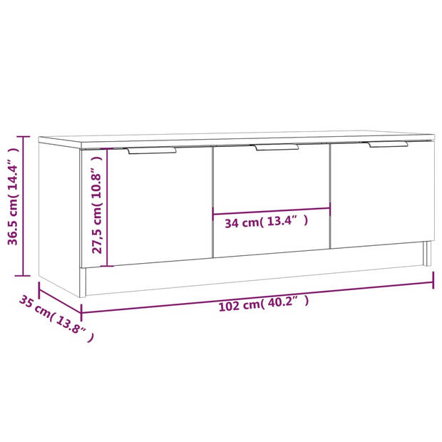 vidaXL Tv-meubel 102x35x36,5 cm bewerkt hout betongrijs